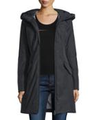 Hooded Zip-front Parka, Nero