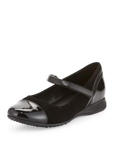 Bria Patent & Suede Mary Jane Flat, Black