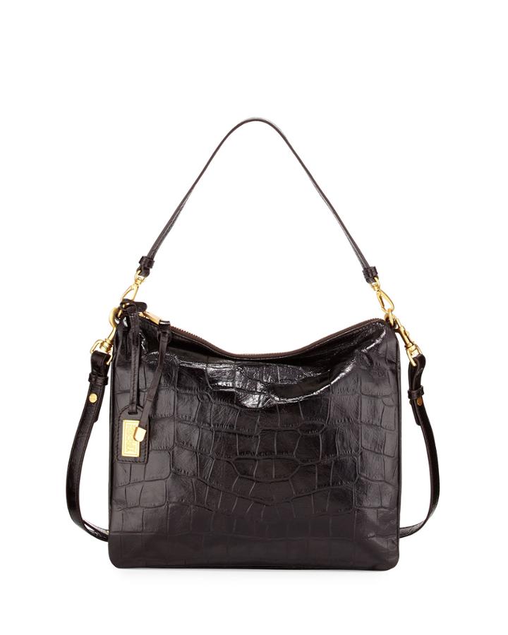 Badgley Mischka Coralie Crocodile-embossed Shoulder Bag, Espresso (brown), Women's