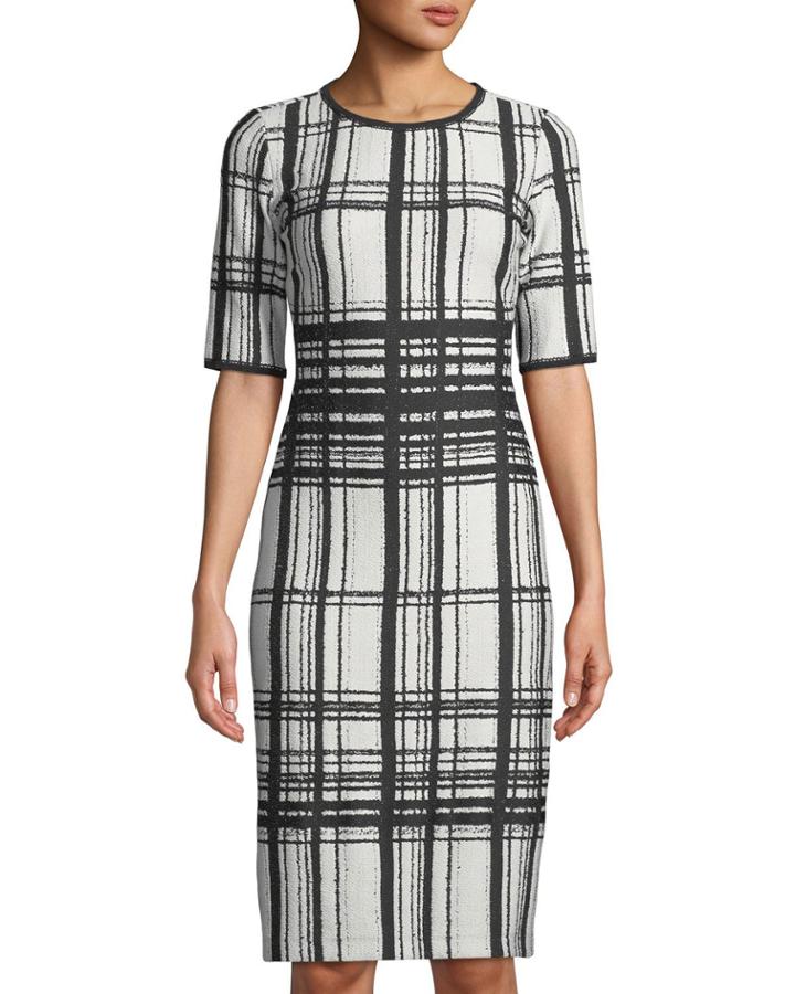 1/2-sleeve Plaid Jacquard