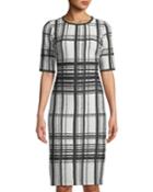 1/2-sleeve Plaid Jacquard