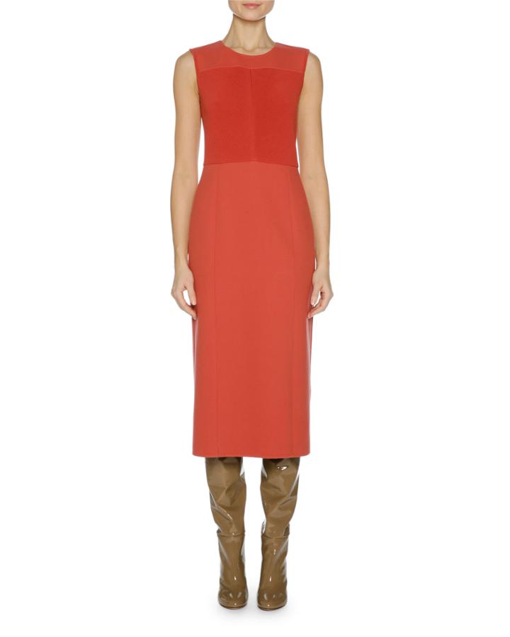 Sleeveless Double Stretch-knit Dress, Red