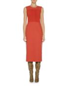Sleeveless Double Stretch-knit Dress, Red