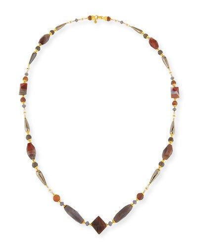 Long Gray & Peach Agate Necklace,