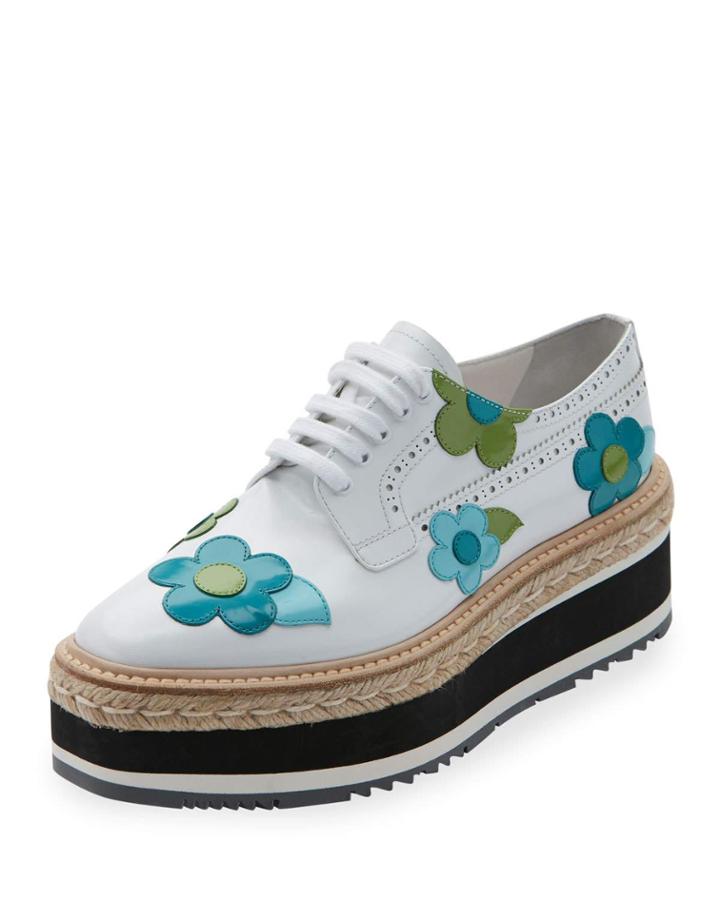 Microsole Floral Platform Espadrille Sneaker, Bianco