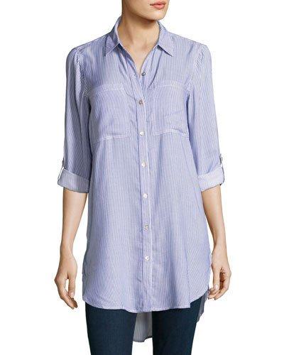 Striped Boyfriend Tunic, Blue/white