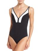 Classique Contrast-paneled One-piece Swimsuit, Black/white (available In Extended Cup
