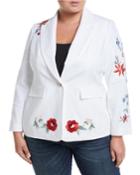 Floral-embroidered One-button Blazer,