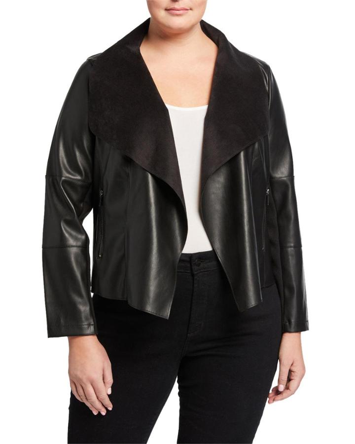 Plus Size Faux Leather Drape Jacket