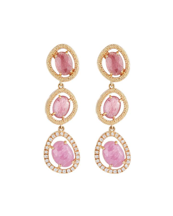 18k Rose Gold, Sapphire & Diamond Drop Earrings