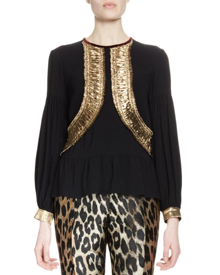 Carlyse Lam&eacute;-trim Top, Black