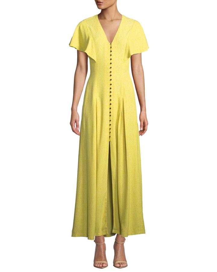 V-neck Flounce-sleeve Button-front
