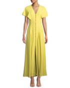 V-neck Flounce-sleeve Button-front