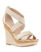 Azures Metallic Stretch Ankle Strap Wedge Espadrilles