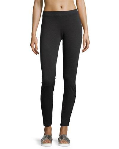 Side-button Sweatshirt Leggings, Charcoal