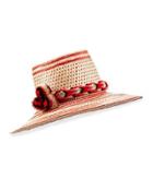 Guajiro Patterned Mawisa Sun Hat, Red/natural