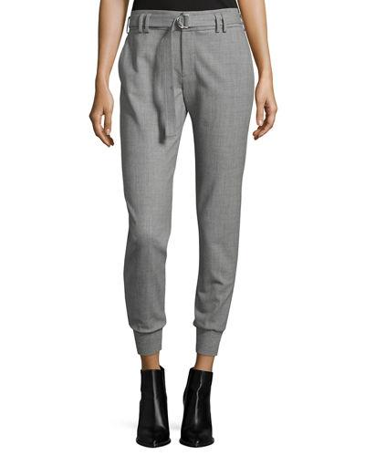 Belted Jogger Suiting Knit-cuff Pants