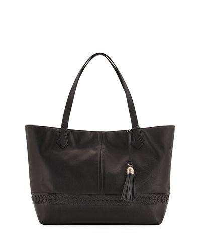 Lacey Herringbone-woven Trim Leather Tote Bag