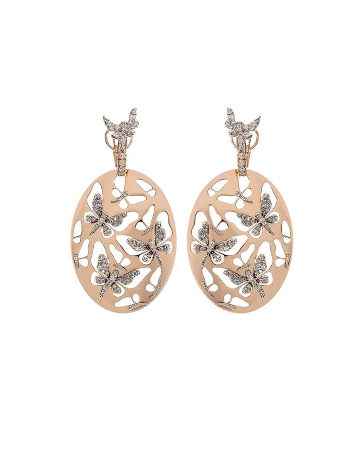 18k White & Rose Gold Diamond Multi-butterfly Earrings