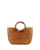 Beaded Ring Straw Tote Bag, Toast