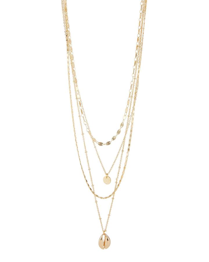 Layered Cowrie Shell Necklace, Gold