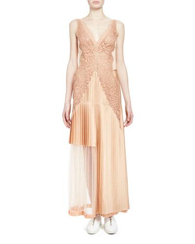 Pleated Lace-trimmed Gown