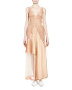 Pleated Lace-trimmed Gown