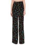 Panter Abstract Floral-print Velvet Straight-leg Pants