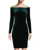 Off-the-shoulder Long-sleeve Velvet Dress