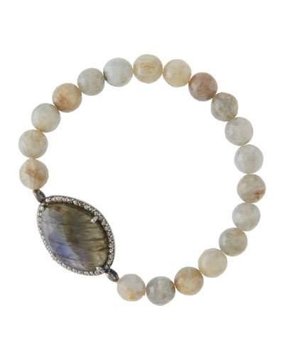 Stretchy Diamond & Labradorite Beaded Bracelet