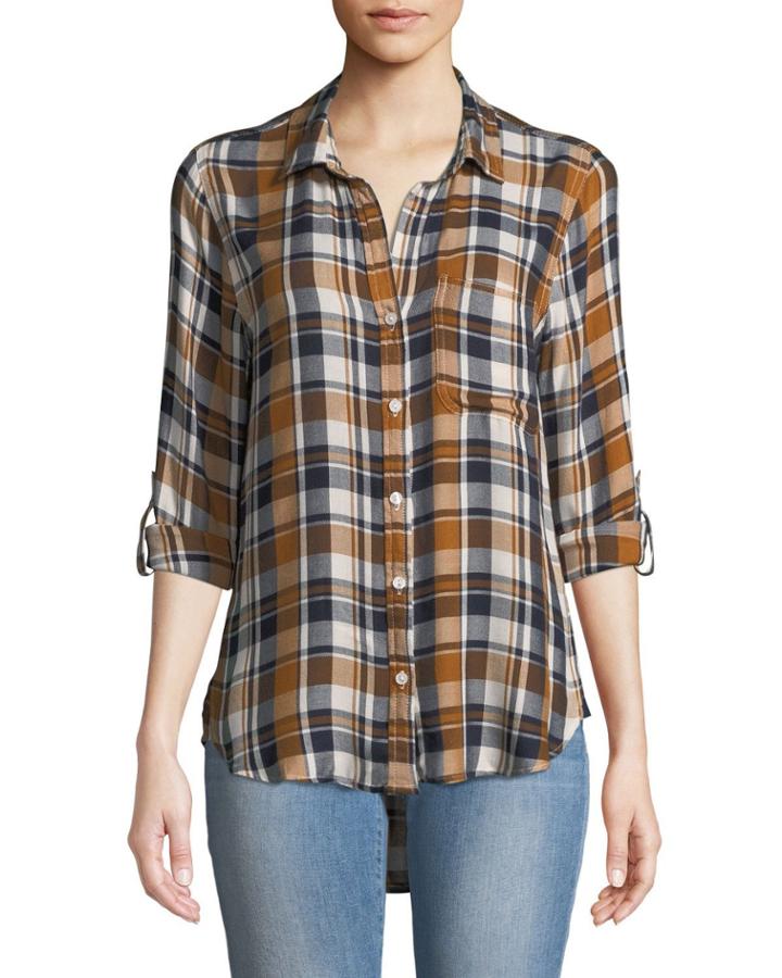 Elisa Plaid Button-front Blouse