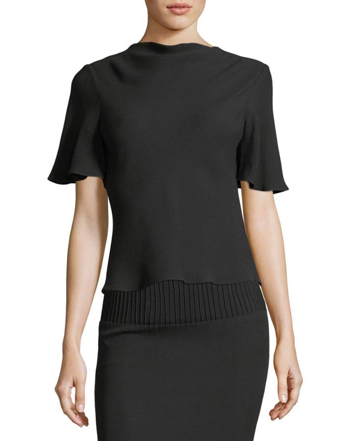 Cowl-neck Drape-back Crepe Blouse