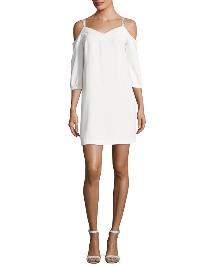 Embellished Straps Cold-shoulder Crepe Day Dress
