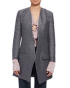 Long Heathered One-button Jacket, Gray (gris)