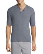 Ribbed Short-sleeve Wool-silk Henley