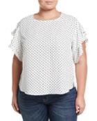 Tiered Ruffle-sleeve Polka-dot Blouse,