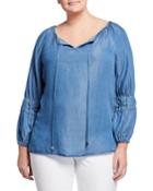 Plus Size Tie-neck Lace-up Denim Top