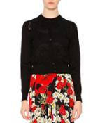 Button-front Lace-detail Cardigan, Black