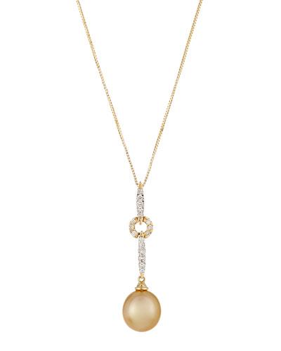 14k Golden South Sea Pearl & Diamond Bar Pendant Necklace