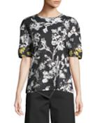 Short-sleeve Graffiti Floral-print Cotton T-shirt W/