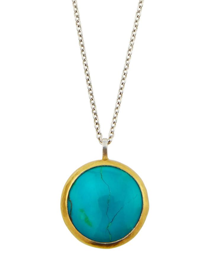 Galapagos Round Pendant Necklace, Rutilated Turquoise