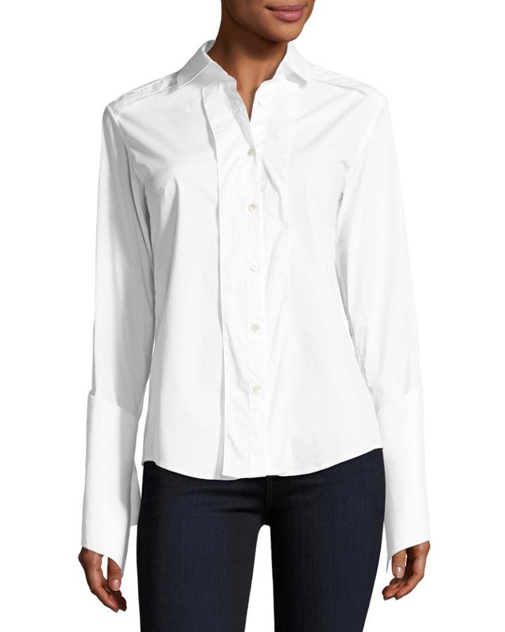 Reba Button-front Extended-cuff Poplin