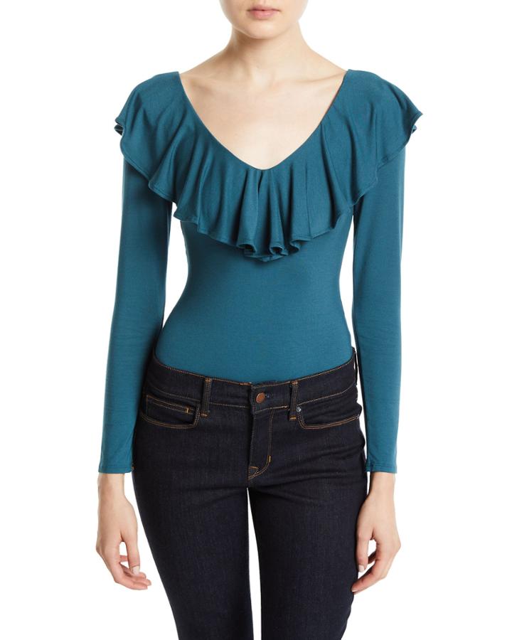 Martina Ruffled V-neck Long-sleeve Bodysuit