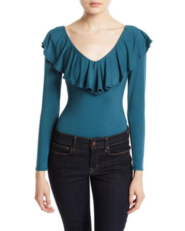 Martina Ruffled V-neck Long-sleeve Bodysuit
