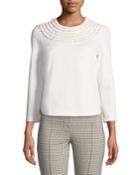 Long-sleeve Crew-neck Embroidered Blouse