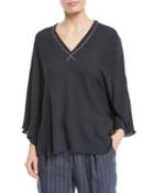 Double V-neck Silk Capelet With