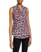 Leopard-print Sleeveless Shawl-collar Top