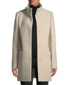 Snap-button Wool-blend Walking Coat, Beige