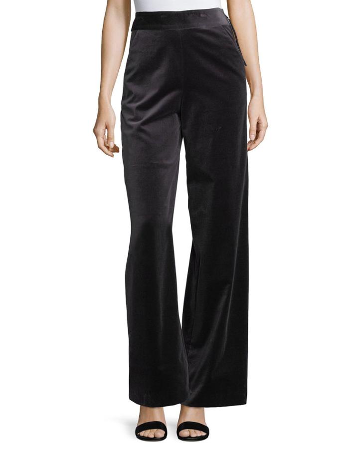 Velvet High-waist Wide-leg Pants