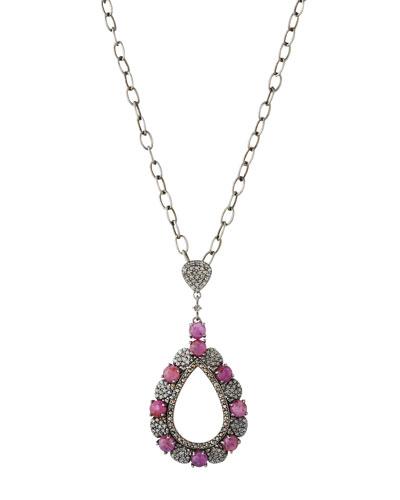 Diamond & Pink Sapphire Teardrop Pendant Necklace